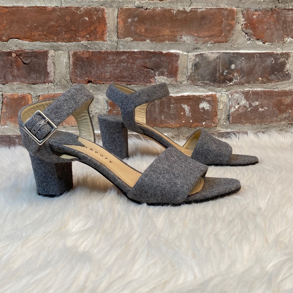 Theory Wool Block Heeled Sandals, Size 8